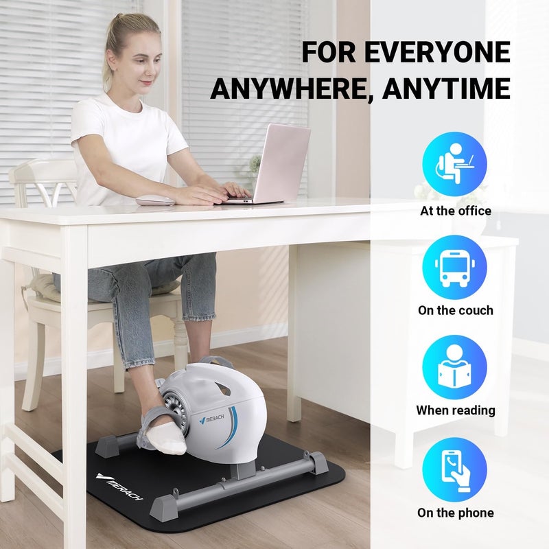 Merach Under Desk Bike Pedal Exerciser, Quiet Magnetic Mini Exercise Bike with App for Arm, Leg Recovery, Physical Therapy, Smooth Foot Desk Cycle with 2 Resistance Bands & Non-Slip Mat - Image 2